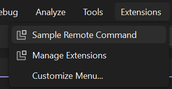 Captura de pantalla que muestra el comando de extensión de ejemplo.