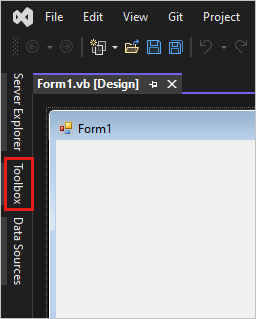 Captura de pantalla que muestra la pestaña Cuadro de herramientas que abre la ventana Cuadro de herramientas.