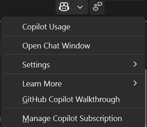 Captura de pantalla que muestra el distintivo de Copilot cuando Copilot está en estado activo.