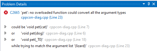 Captura de pantalla de la ventana Detalles del problema de Visual Studio con todos los elementos secundarios contraídos.