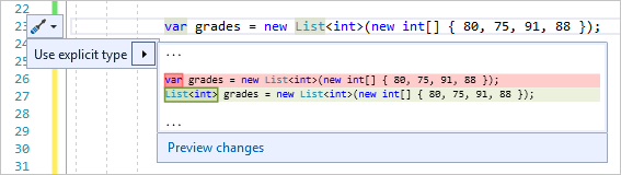 Captura de pantalla del menú Usar acciones rápidas de tipo explícito.