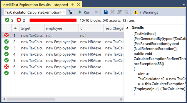 IntelliTest en acción