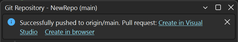 Captura de pantalla de la ventana Cambios de Git con la barra de información 