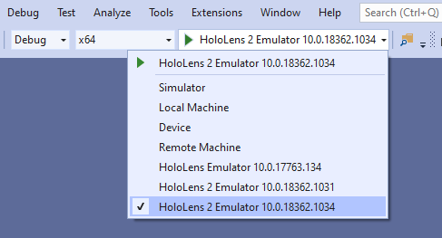 Destino de emulador en una aplicación de Visual&nbsp;Studio