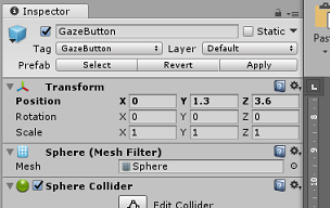 Captura de pantalla de la pantalla del inspector para el botón Mirada.