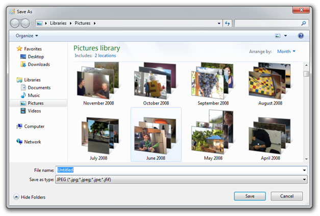 captura de pantalla del cuadro de diálogo archivo común que muestra bibliotecas