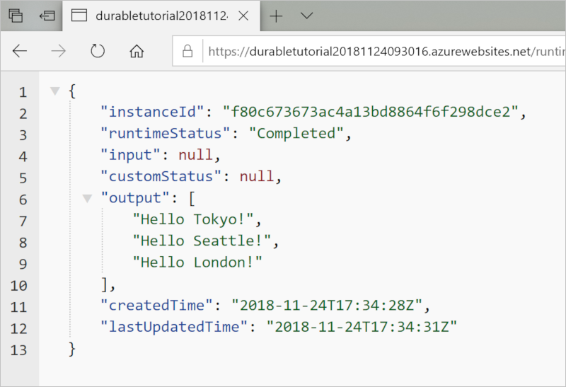 Captura de pantalla del código de la aplicación durable Functions en Visual Studio 2019.