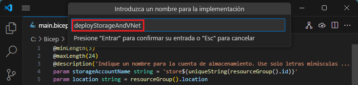 Captura de pantalla de la escritura del nombre de la implementación.