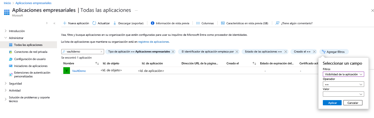 Recorte de pantalla que muestra el proceso para copiar el identificador de aplicación del almacén.