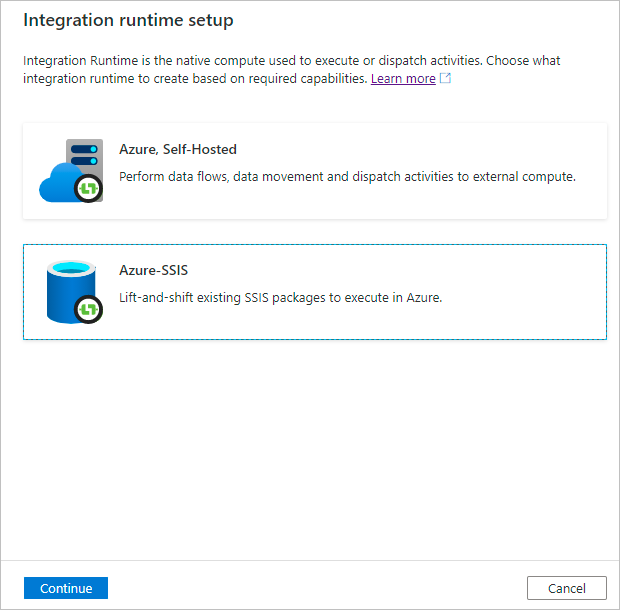 Especificar el tipo de Integration Runtime