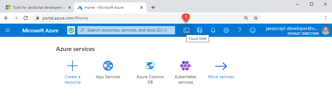 Si usa Azure Portal, la CLI de Azure está disponible en el portal desde la barra de navegación superior.