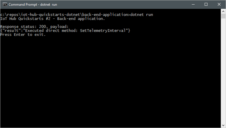 Captura de pantalla de una ventana de terminal que muestra el resultado de la llamada de método directo desde la aplicación de servicio.