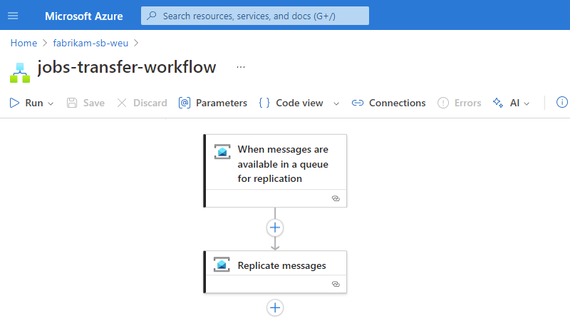 Captura de pantalla que muestra el diseñador de flujo de trabajo con el flujo de trabajo subyacente.