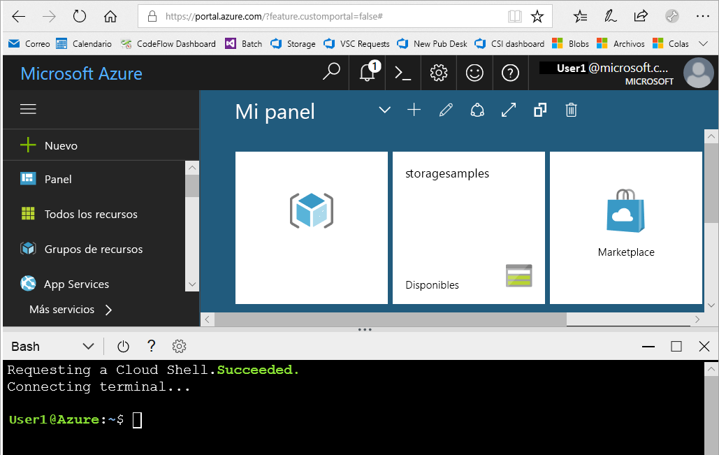 Captura de pantalla que muestra la ventana de Cloud Shell en el portal