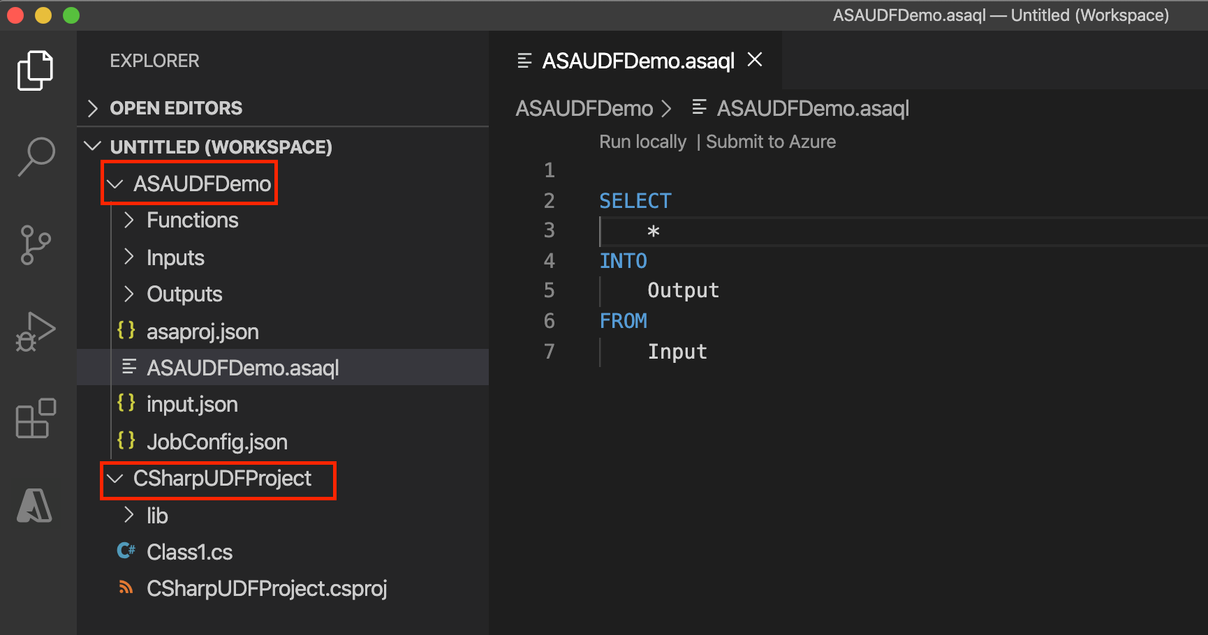 Proyecto de Azure Stream Analytics en Visual Studio Code