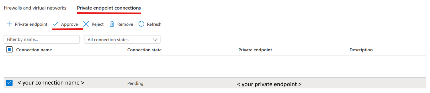 Recorte de pantalla de creación de un punto de conexión privado de blobs.