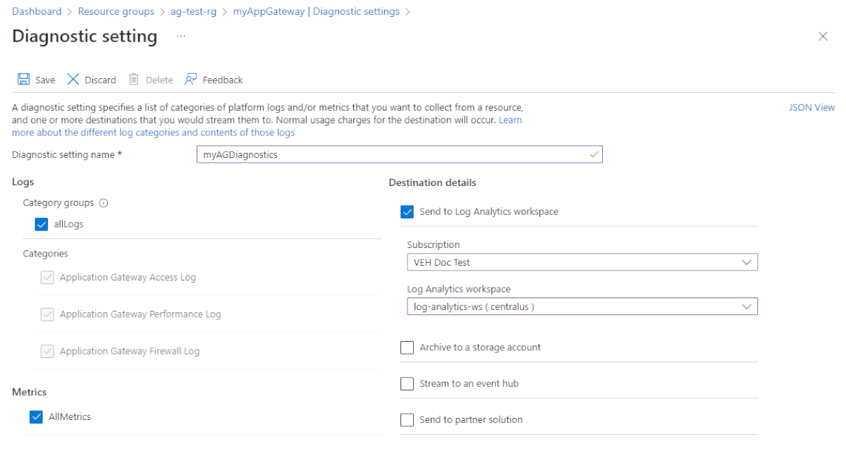 Captura de pantalla que muestra la configuración de diagnóstico.