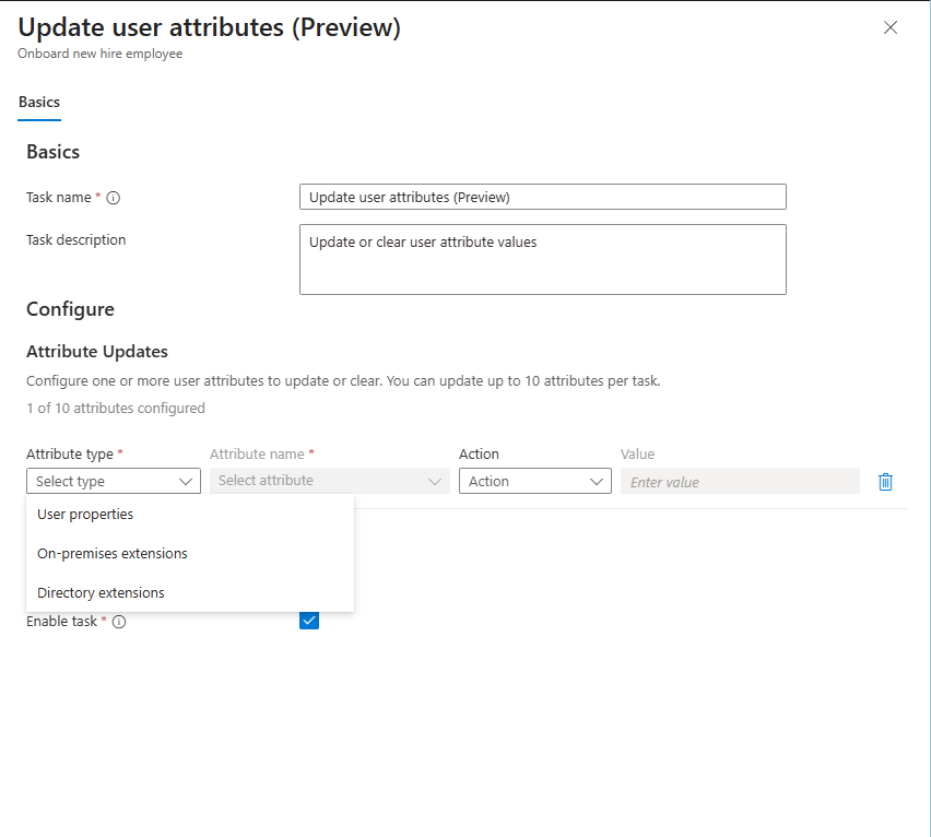 Captura de pantalla de la tarea actualizar atributo de usuario.