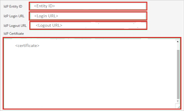 Captura de pantalla de la página de configuración de SAML.