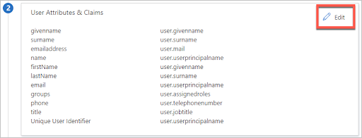 Captura de pantalla que muestra los atributos predeterminados de un token SAML.
