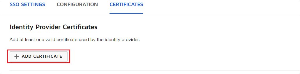 Captura de pantalla de certificados del proveedor de identidad/Agregar certificado.