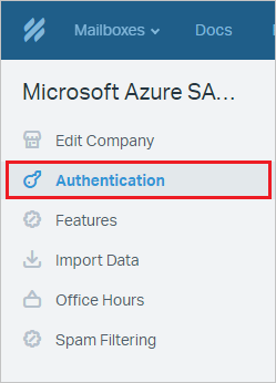 Captura de pantalla que muestra Authentication (Autenticación) seleccionado.