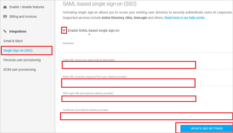 SAML de Leapsome