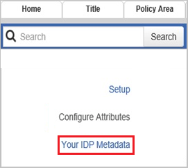 Captura de pantalla que muestra la acción Your IDP Metadata (Metadatos de IDP) seleccionada.
