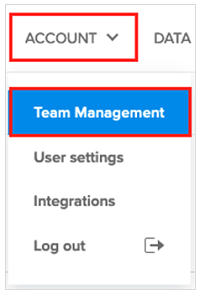 Captura de pantalla que muestra los elementos desplegables Cuenta (Account) y Administración de equipos (Team Management) seleccionados.
