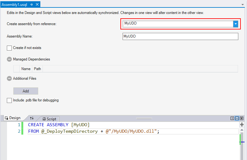 Herramientas de Data Lake para Visual Studio: creación de ensamblados a partir de referencia