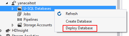 Herramientas de Data Lake para Visual Studio: Implementación del paquete de base de datos U-SQL