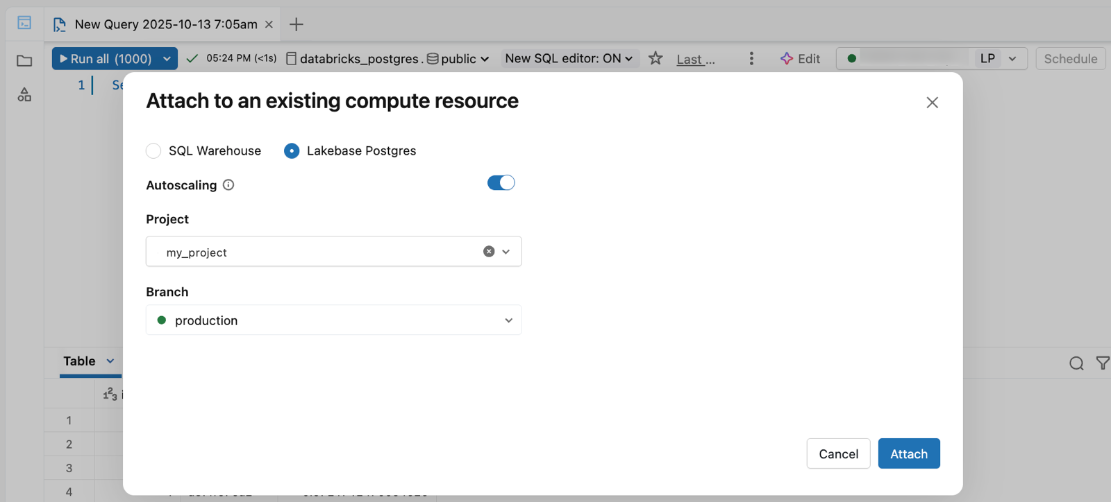 Attach to LKB project and branch