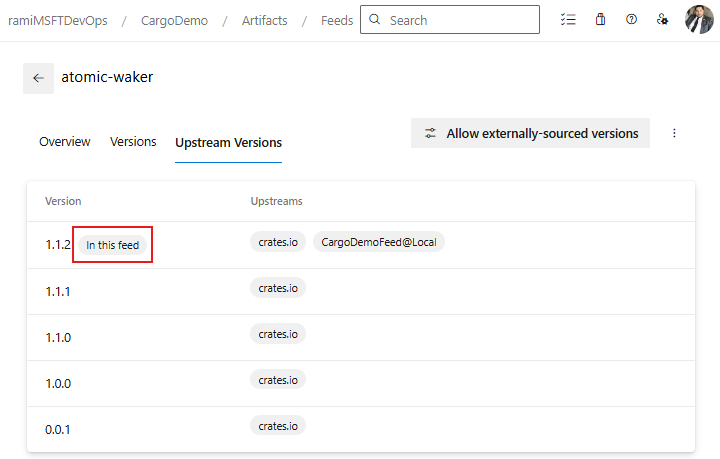 A screenshot showing the version saved from upstream.