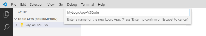 Screenshot that shows a name entered for a logic app.