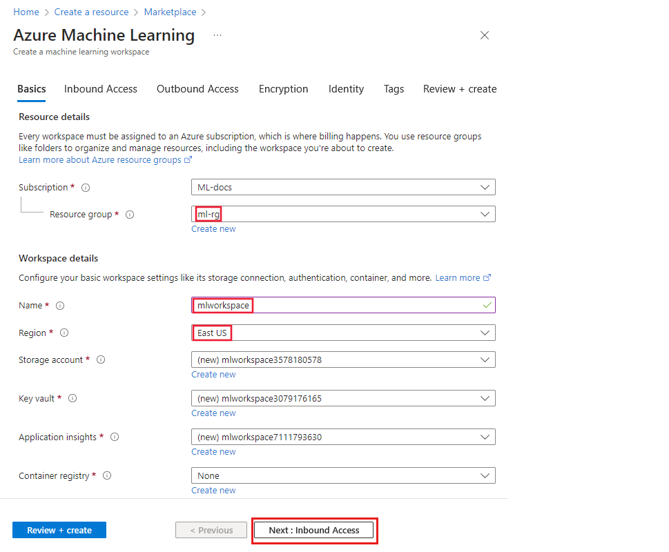 Screenshot of the workspace creation form.