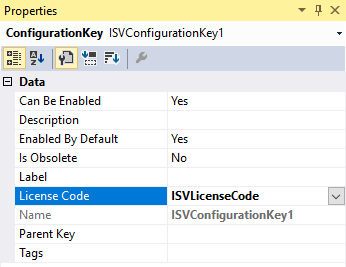 Screenshot of associating the license code with the configuration keys.