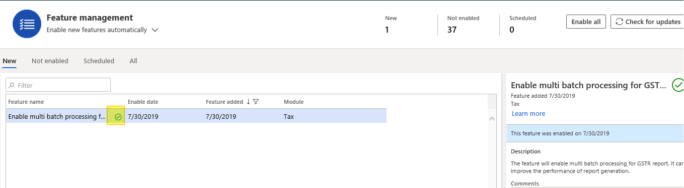 Screenshot of the Enable multibatch processing for GSTR reports feature turned on.