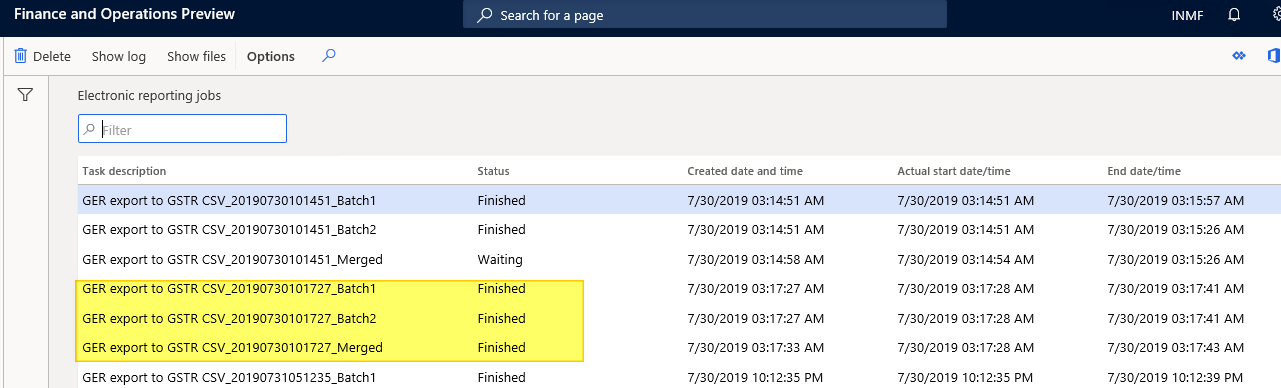 Screenshot of the Get CSV Files page.