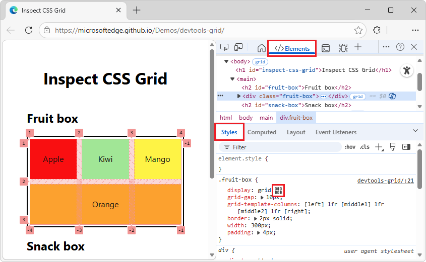 The "Open grid editor" button
