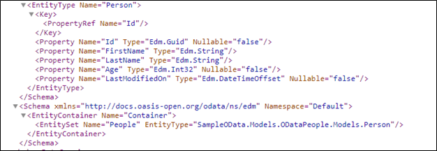 Odata-ulkoisen tietolähteen XML-osa 2.