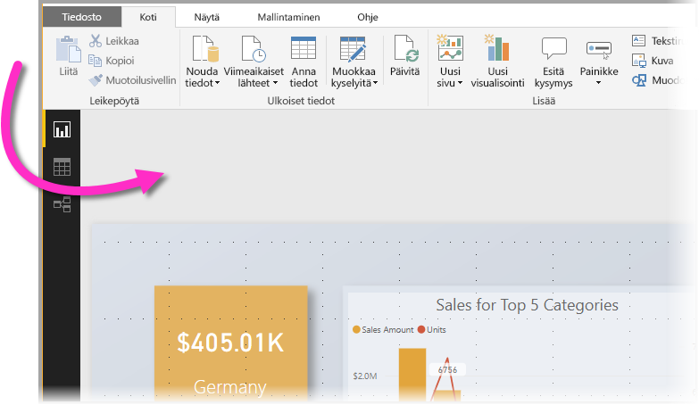Kuvakaappaus Power BI Desktopista, jossa korostetaan taustakuva-aluetta.