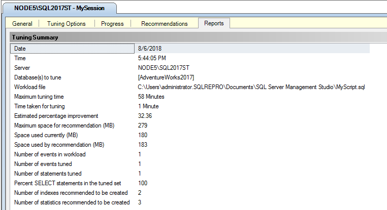 Screenshot of DTA tuning summary.