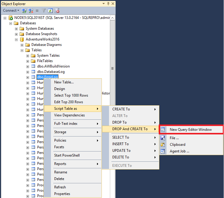 Screenshot of Script table.