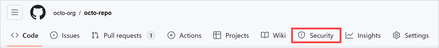 Näyttökuva, josta näkyy Suojaus-välilehden sijainti GitHubissa.