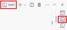 Näyttökuva Visual Studio Coden pääteikkunasta, jossa näkyy Bash-asetus.