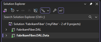 Screenshot of a solution filter file open in Visual Studio Solution Explorer.