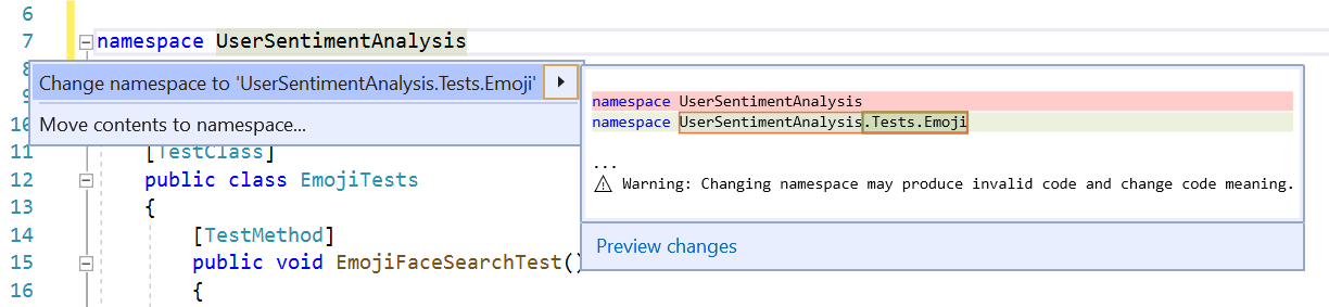 Screenshot of Sync Namespace And Folder Name.