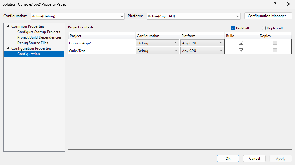 Screenshot of the solution properties dialog.