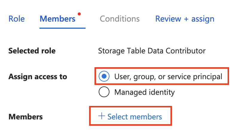 Capture d'écran de l’attribution de rôles de Contributeur de données de stockage pour un utilisateur dans le portail Azure, page Contrôle d'accès.