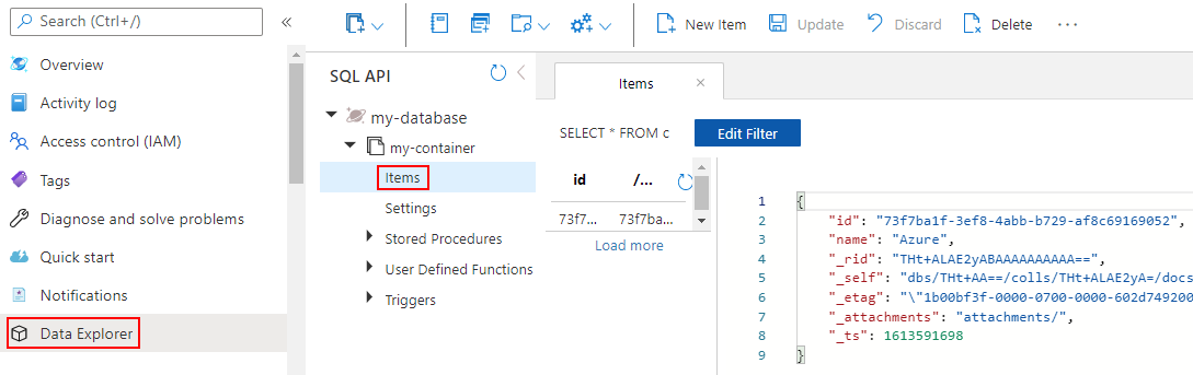 Verifier qu’un nouveau document a été créé dans le conteneur Azure Cosmos DB